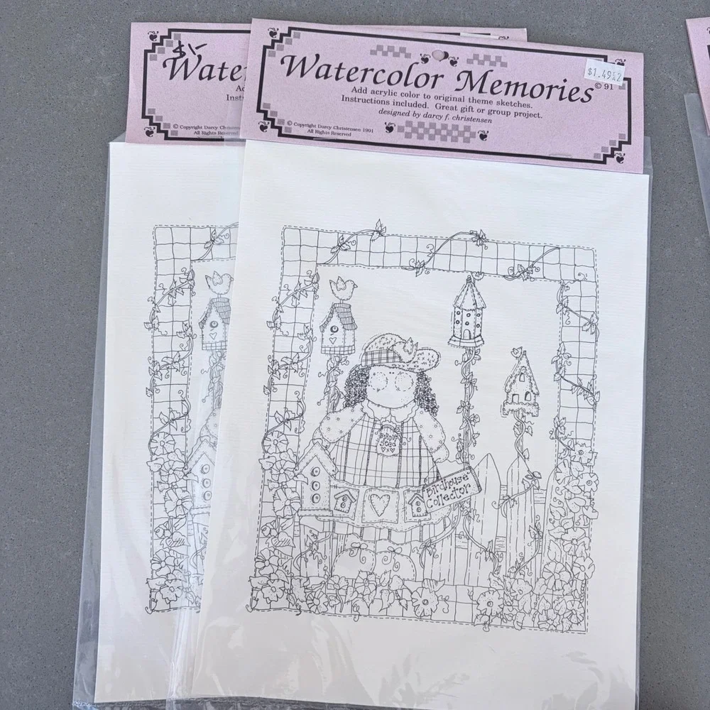 Vintage 1991 Watercolor Memories Birdhouse Collector Sketches Darcy Christensen